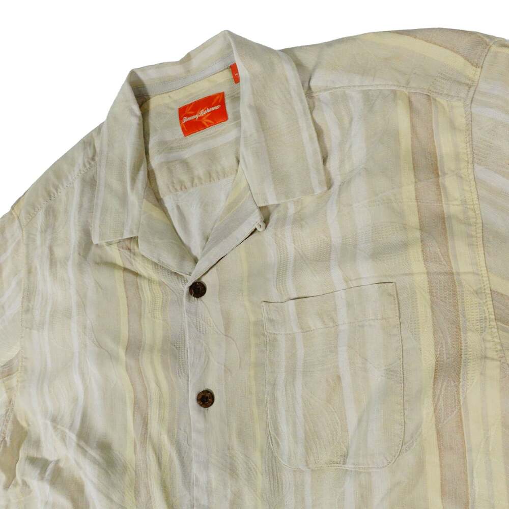 Tommy Bahama Silk Embroidered Floral Striped Button Up Tropical Shirt Large